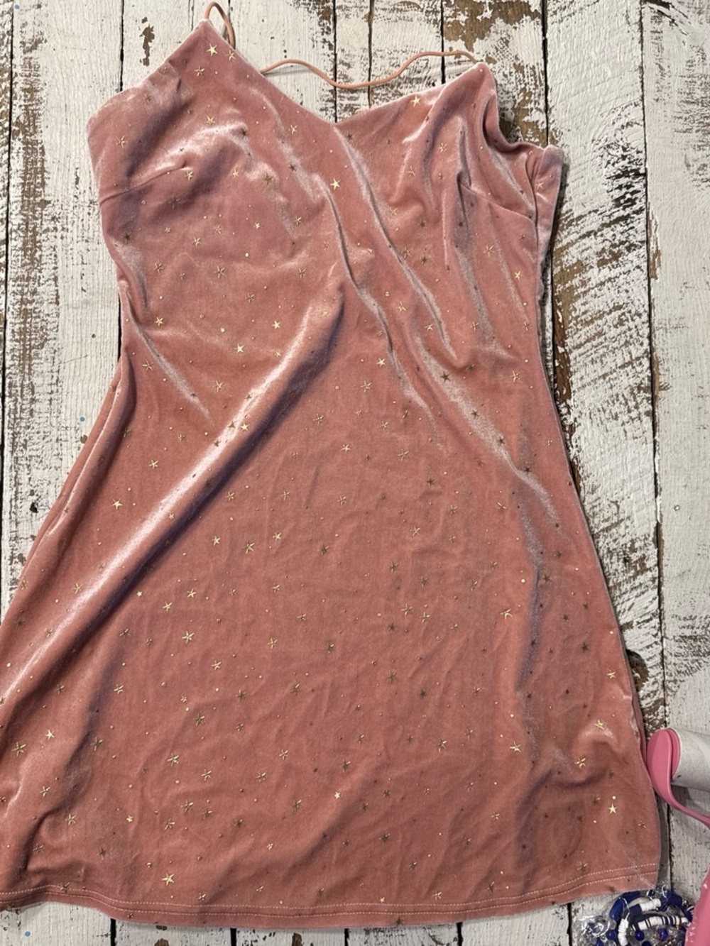 ROMWE Pink Velvet Star Slip Dress with Gold Stars
